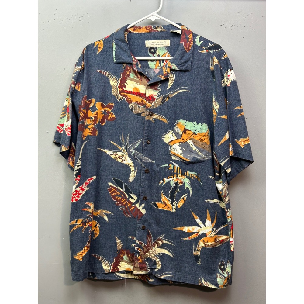 Island Republic Shirt Mens XL Short‎ Sleeve Button Up Hawaiian Aloha Tropical